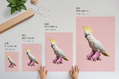 Decorative poster A parrot on roller skates, pastel colors, modernity