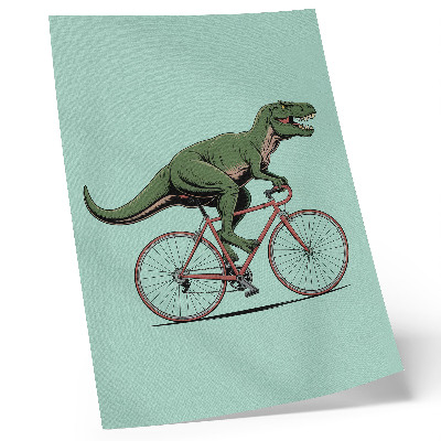 Poster Green dinosaur on a bike on a turquoise background