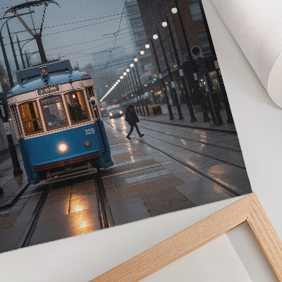 Premium wall art Blue tram rainy day city life