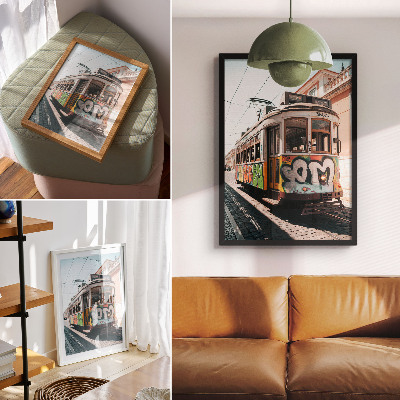 Decorative poster Tram graffiti urban street architecture