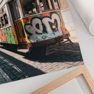 Decorative poster Tram graffiti urban street architecture