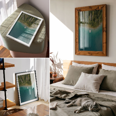 Art print Forest lake bridge green blue climate