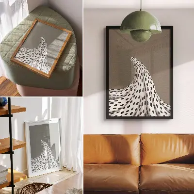 Decorative poster minimalist pattern with black dots on a beige background