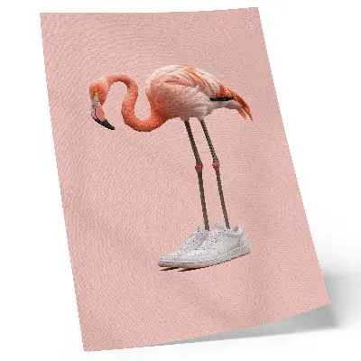 Poster flamingo-colored athletic footwear on a pink background