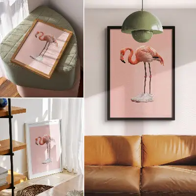 Poster flamingo-colored athletic footwear on a pink background