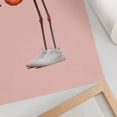 Poster flamingo-colored athletic footwear on a pink background