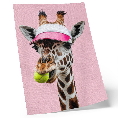 Art print Funny giraffe in a cap with a tennis ball