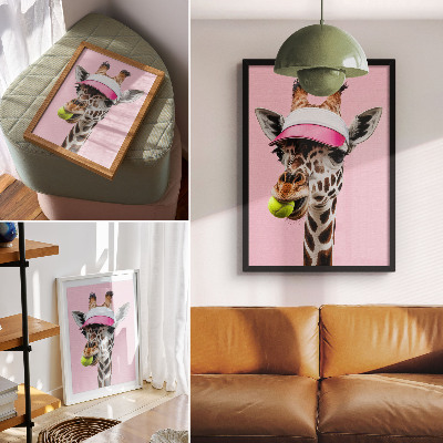 Art print Funny giraffe in a cap with a tennis ball