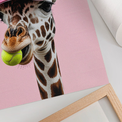 Art print Funny giraffe in a cap with a tennis ball