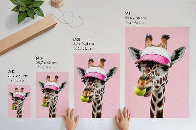 Art print Funny giraffe in a cap with a tennis ball