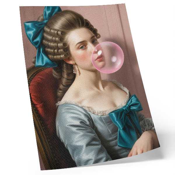 Premium wall art Portrait of a woman with bubble gum, retro style