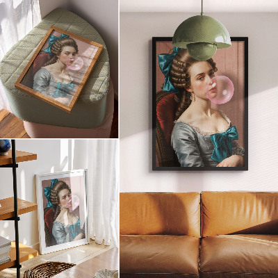 Premium wall art Portrait of a woman with bubble gum, retro style