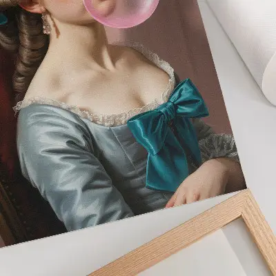 Premium wall art portrait of a woman with bubble gum in a retro style