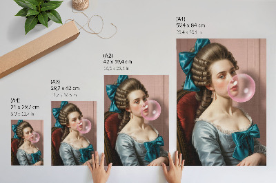 Premium wall art Portrait of a woman with bubble gum, retro style