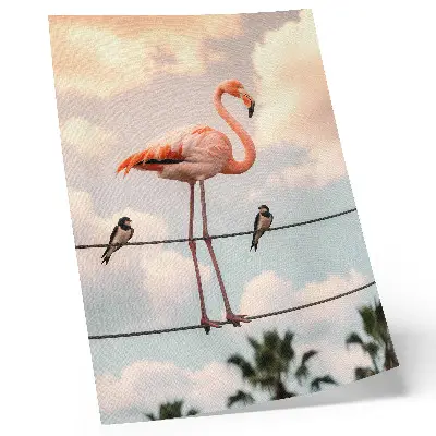 Decorative poster featuring a natural flamingo sky with clouds and swallows