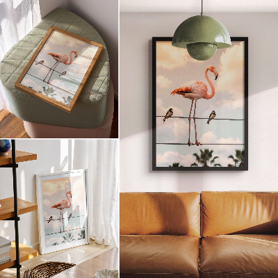 Decorative poster Flamingo sky clouds swallows naturally