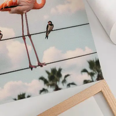 Decorative poster featuring a natural flamingo sky with clouds and swallows