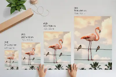 Decorative poster featuring a natural flamingo sky with clouds and swallows