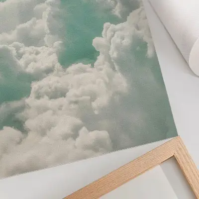 Poster clouds in the blue sky featuring themes of peace and harmony