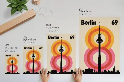 Decorative poster featuring a retro atmosphere with colorful circular tower rings