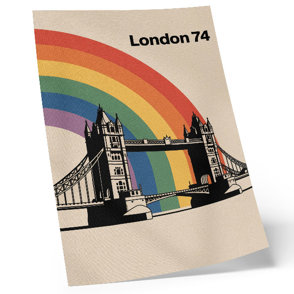 Poster Iconic bridge black silhouette and rainbow