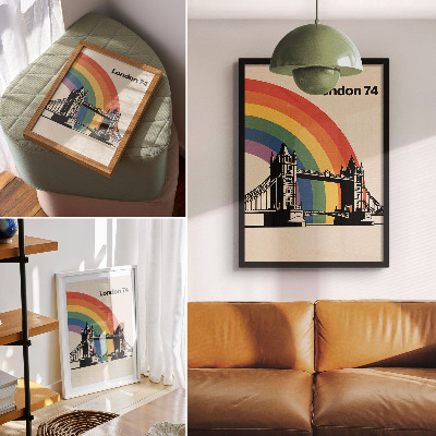 Poster Iconic bridge black silhouette and rainbow
