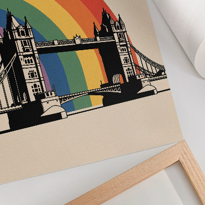 Poster Iconic bridge black silhouette and rainbow