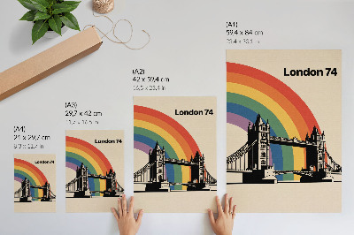 Poster Iconic bridge black silhouette and rainbow