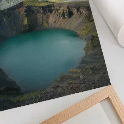Decorative poster featuring a turquoise lake with mountains and beautiful clouds