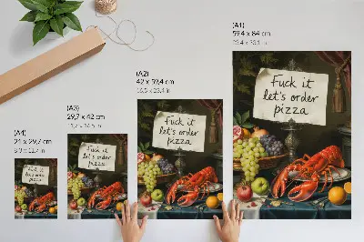 Decorative poster with an eclectic colorful lobster design and humorous inscription