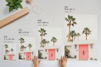 Poster palm trees and modern architecture featuring vivid colors
