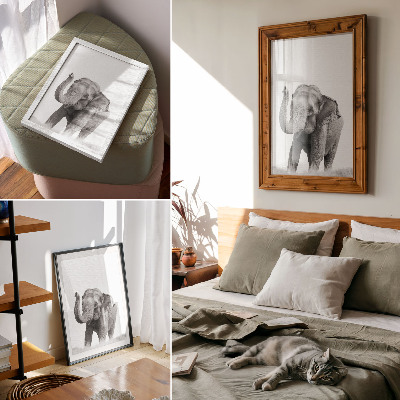 Art print Monochrome elephant with raised trunk
