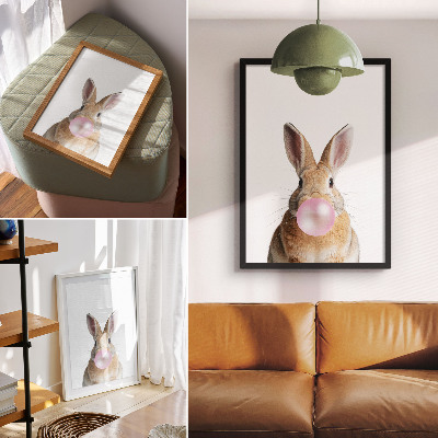 Premium wall art Rabbits animals pink bubble gum