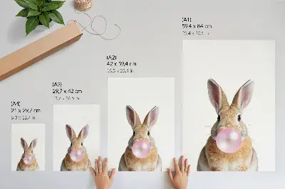 Rabbit wall art pink bubble gum animal print