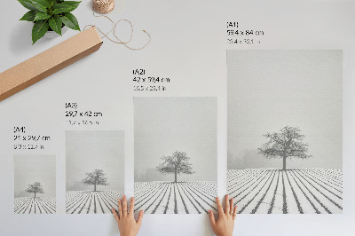Poster Tree in the snow winter landscape minimalism