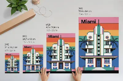 Decorative poster featuring tropical Art Deco palm trees in Miami colors