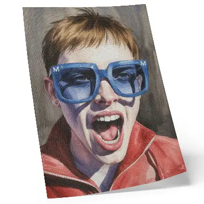 Art print portrait of a person wearing glasses in vivid colors with expressive emotions