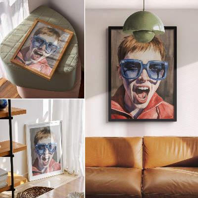 Art print Portrait of a person wearing glasses, vivid colors, emotions