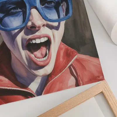 Art print portrait of a person wearing glasses in vivid colors with expressive emotions