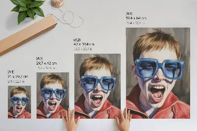 Art print portrait of a person wearing glasses in vivid colors with expressive emotions