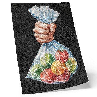 Premium wall art A hand with a plastic bag full of colorful fruit