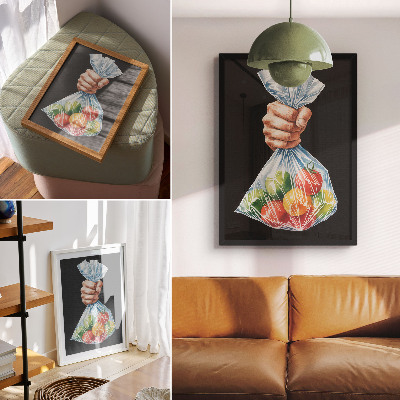 Premium wall art A hand with a plastic bag full of colorful fruit