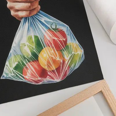 Premium wall art a hand holding a plastic bag filled with colorful fruit