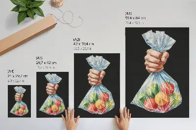 Premium wall art a hand holding a plastic bag filled with colorful fruit