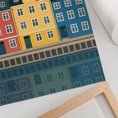 Colorful waterfront houses decorative poster minimalist aesthetic print