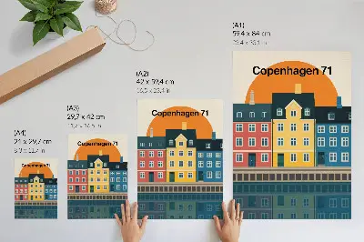 Colorful waterfront houses decorative poster minimalist aesthetic print