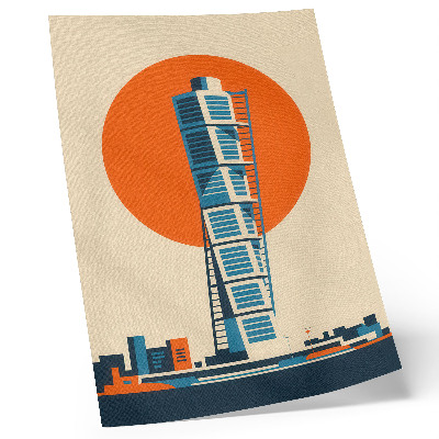 Poster Orange sun modern skyscraper geometric shapes