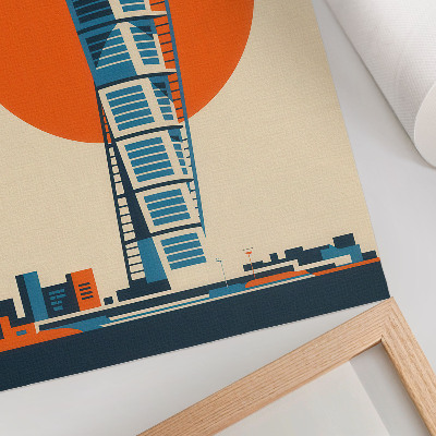 Poster Orange sun modern skyscraper geometric shapes