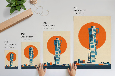 Poster Orange sun modern skyscraper geometric shapes