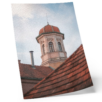 Art print Rustic tower brick roof tiles blue sky